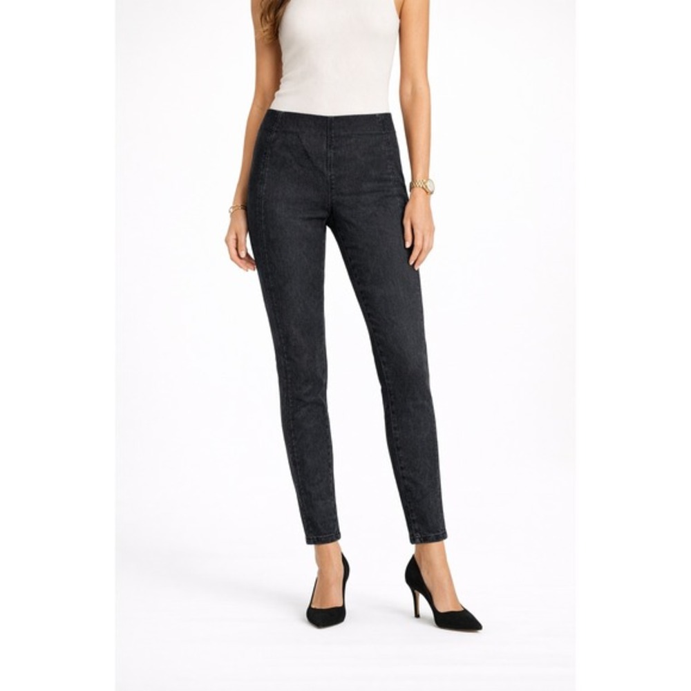 Franne Golde Slim Stretch Jean Black Wash Pull On Denim Pants Size L‎ NWT